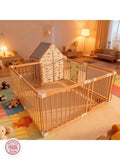 Natural wood 10-panel playpen