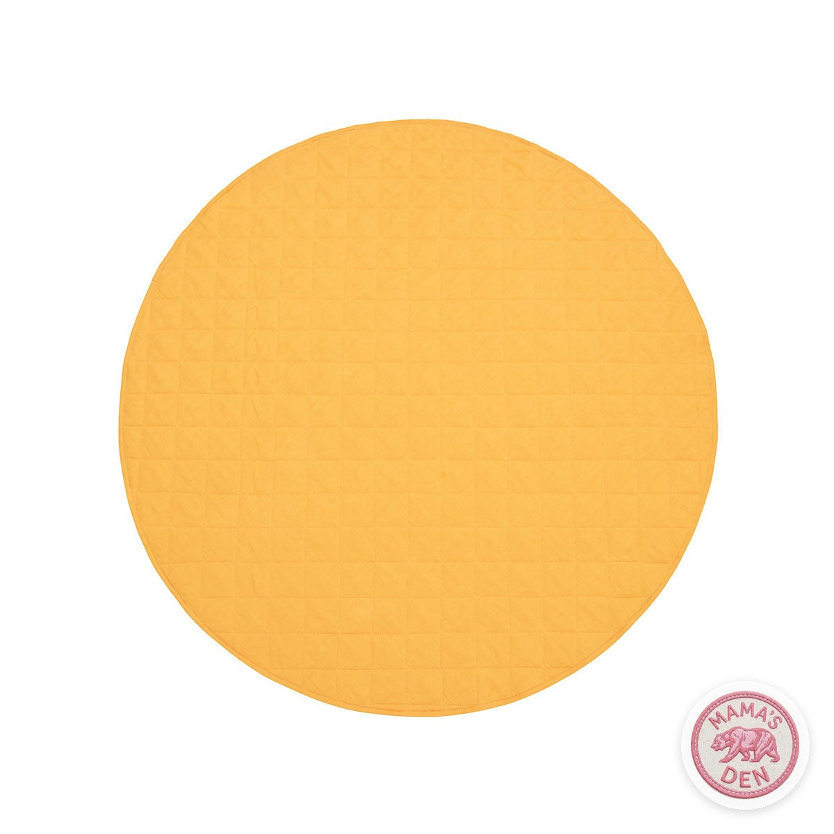 Round quilted linen baby play mat in marigold