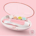 Pink electric baby nail file in its storage case with 6 heads
