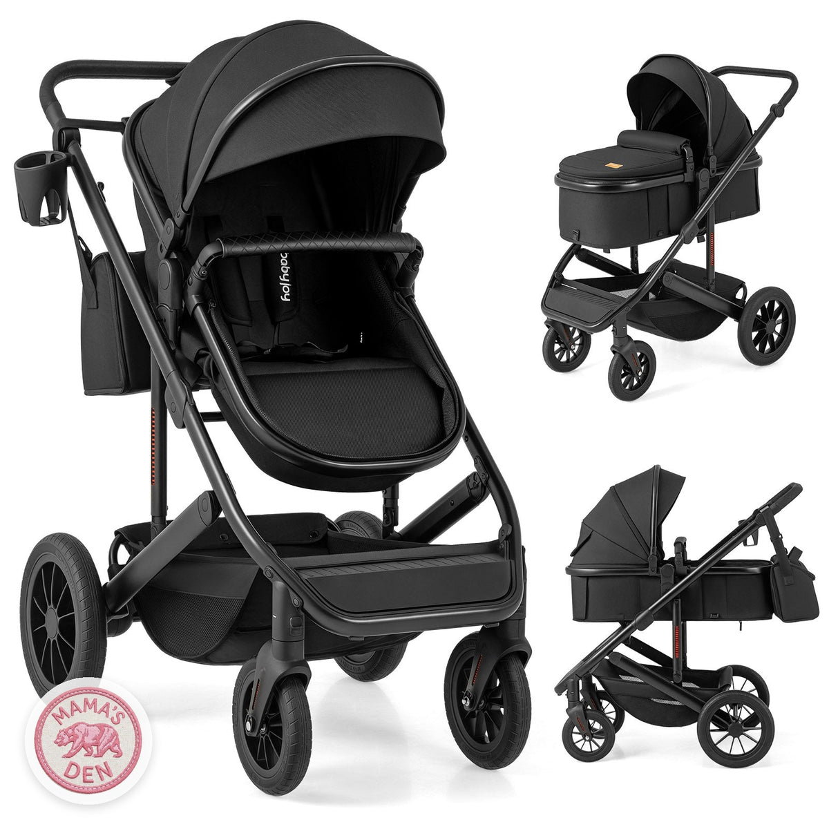 Bearmobile Cradle stroller in black with bassinet modes