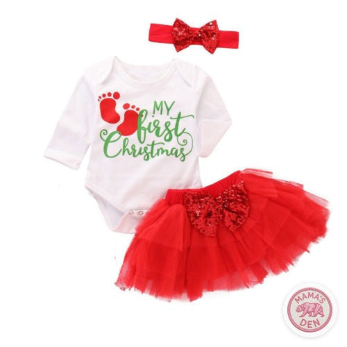 Baby's First Christmas set with romper, tutu and headband