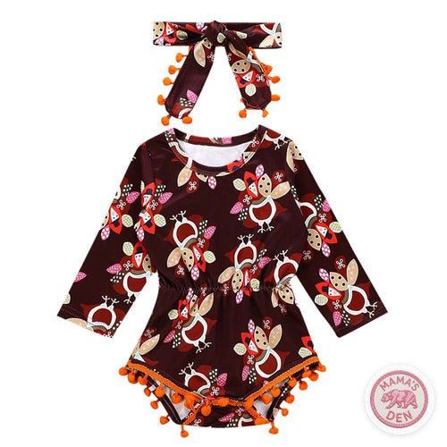 Baby's First Thanksgiving set with turkey romper and headband