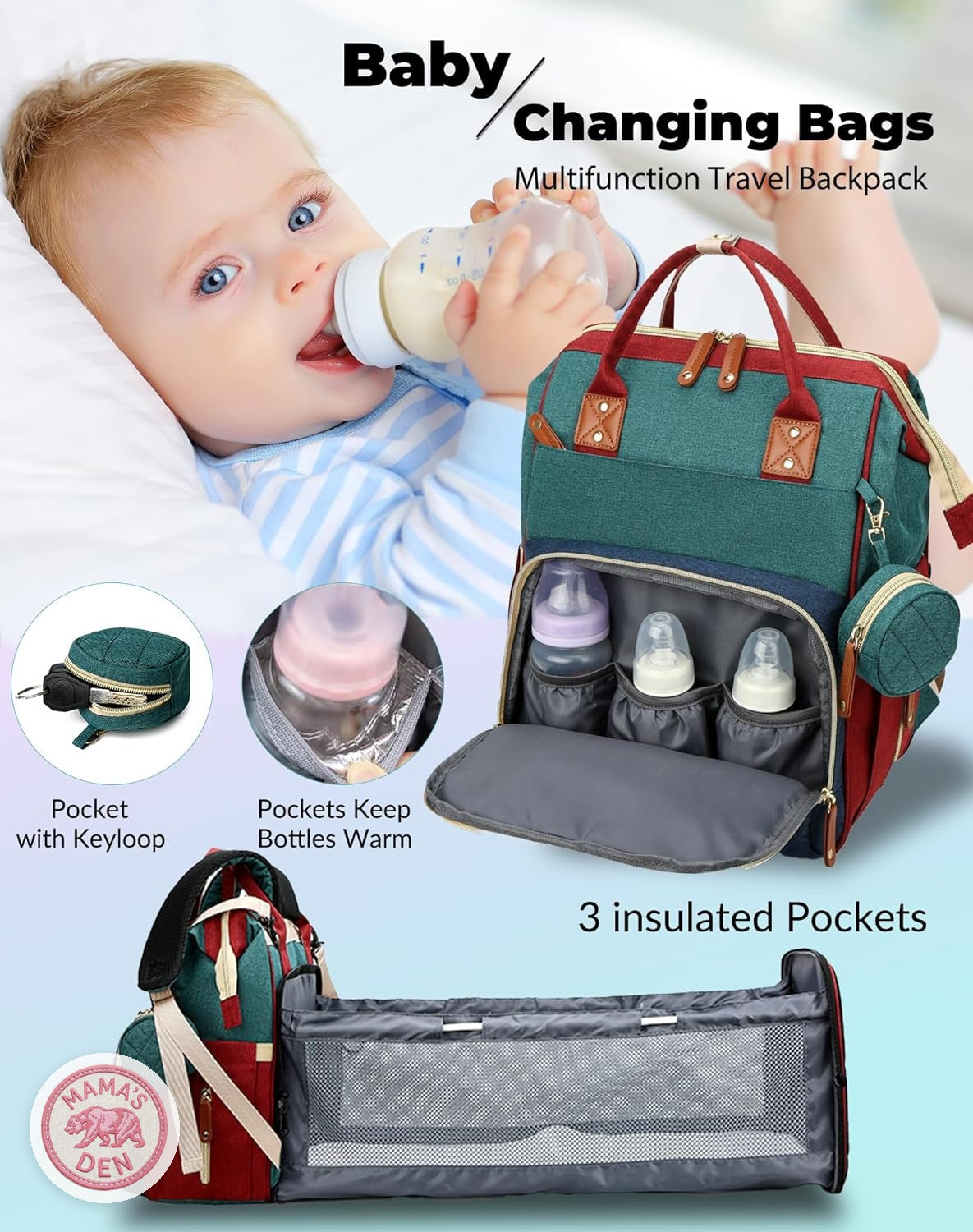 Diaper backpack with changing station, view 2 of 9