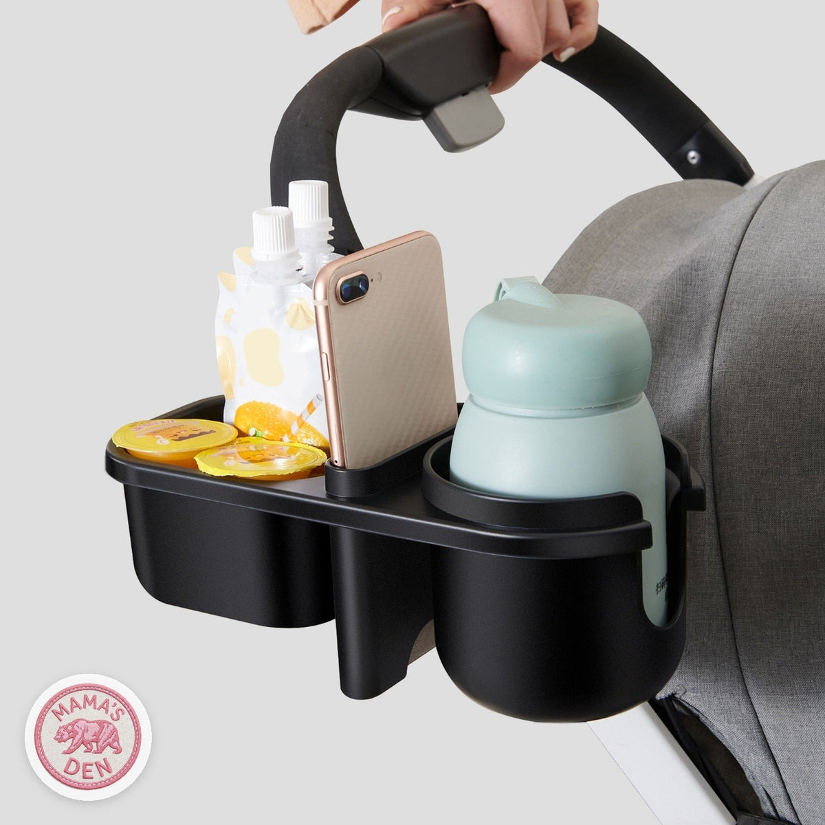 Mama's Den 3-in-1 Stroller Cup Holder & Phone Tray