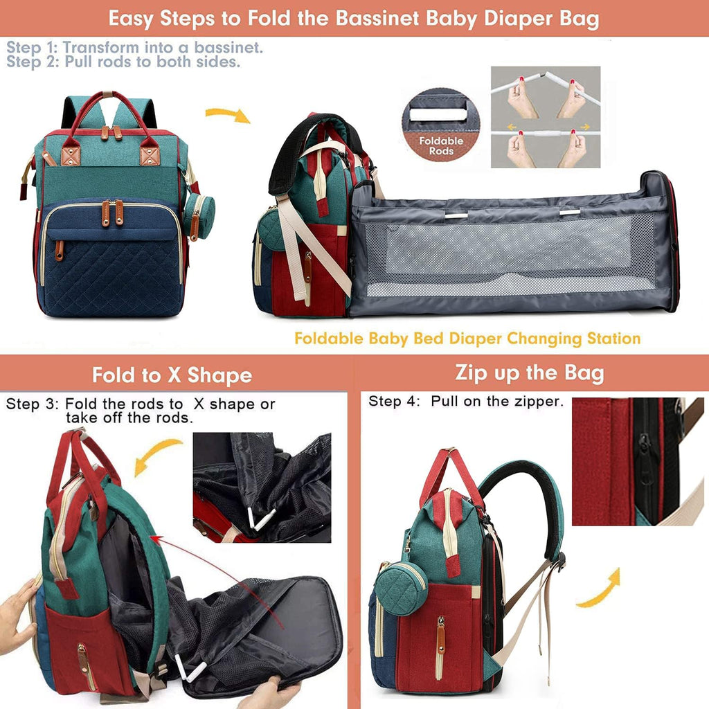 Diaper Bag with Changing Station, Baby Backpack with Foldable Changing Pad