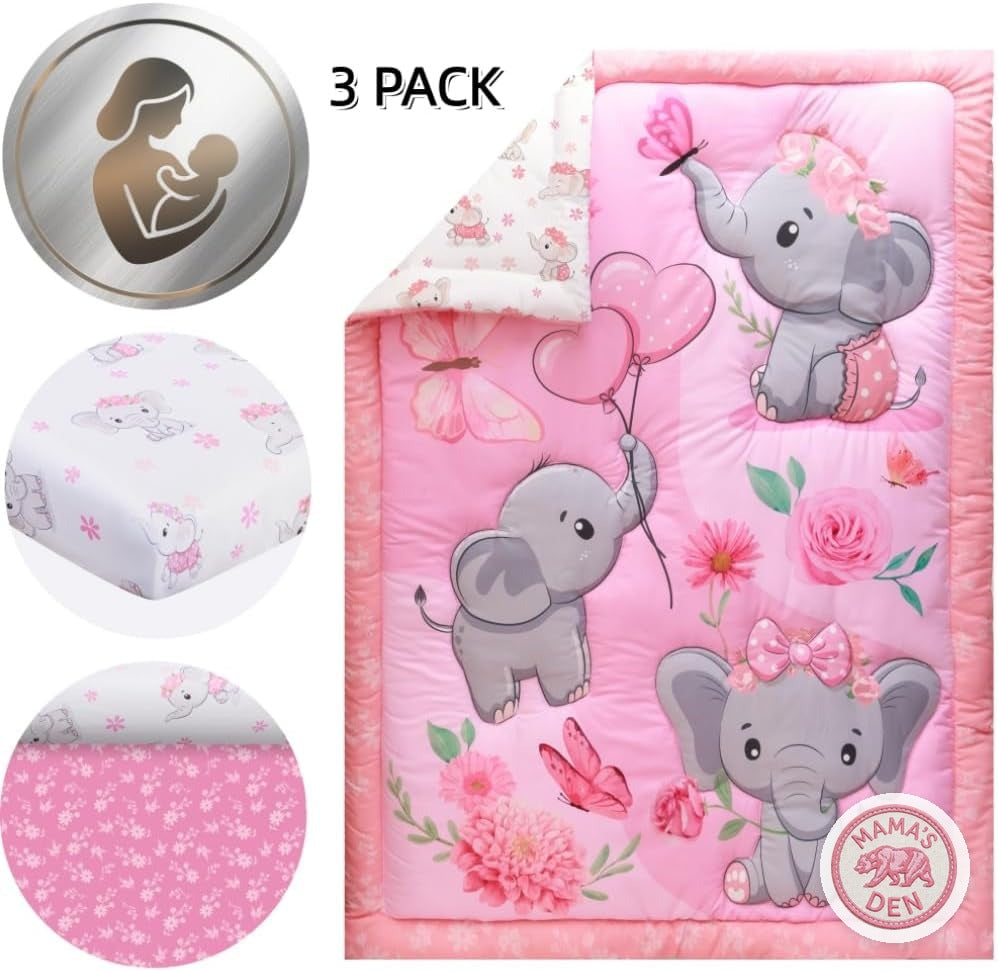 Pink elephant crib bedding set, view 3 of 8