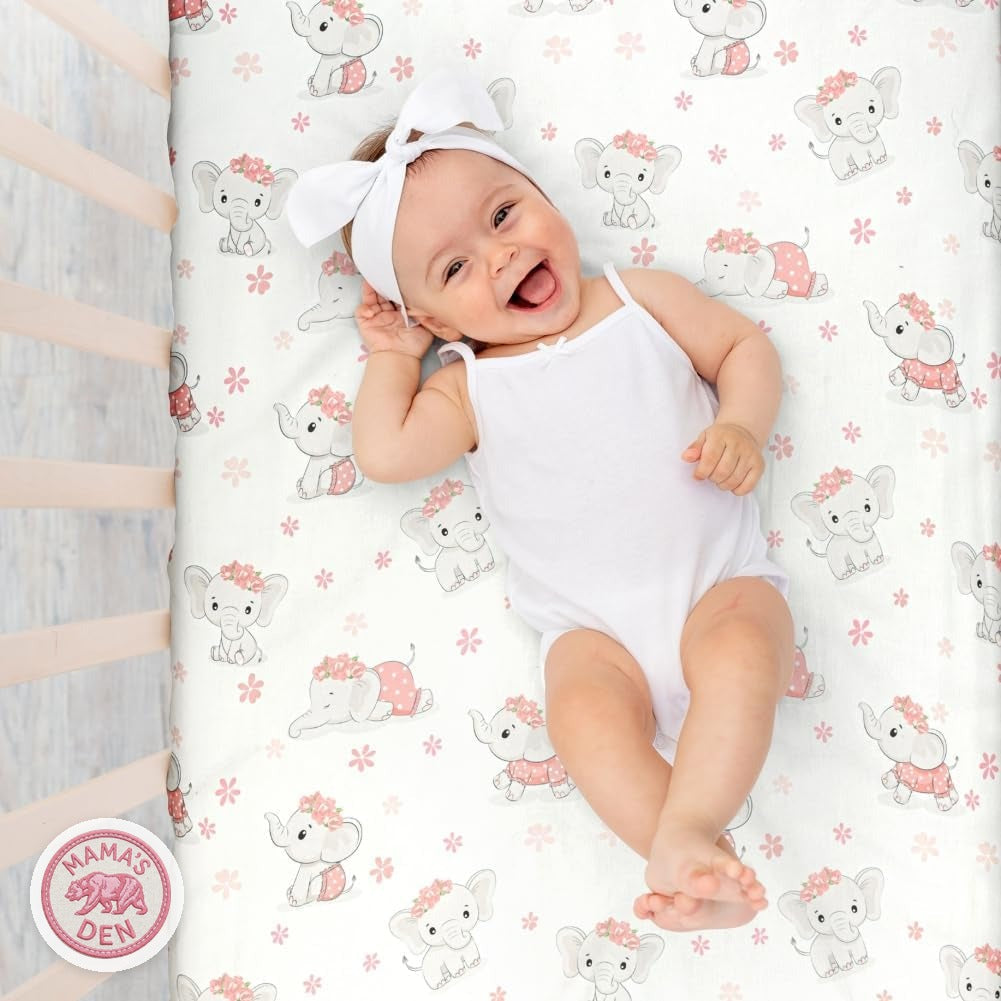 Pink elephant crib bedding set, view 4 of 8