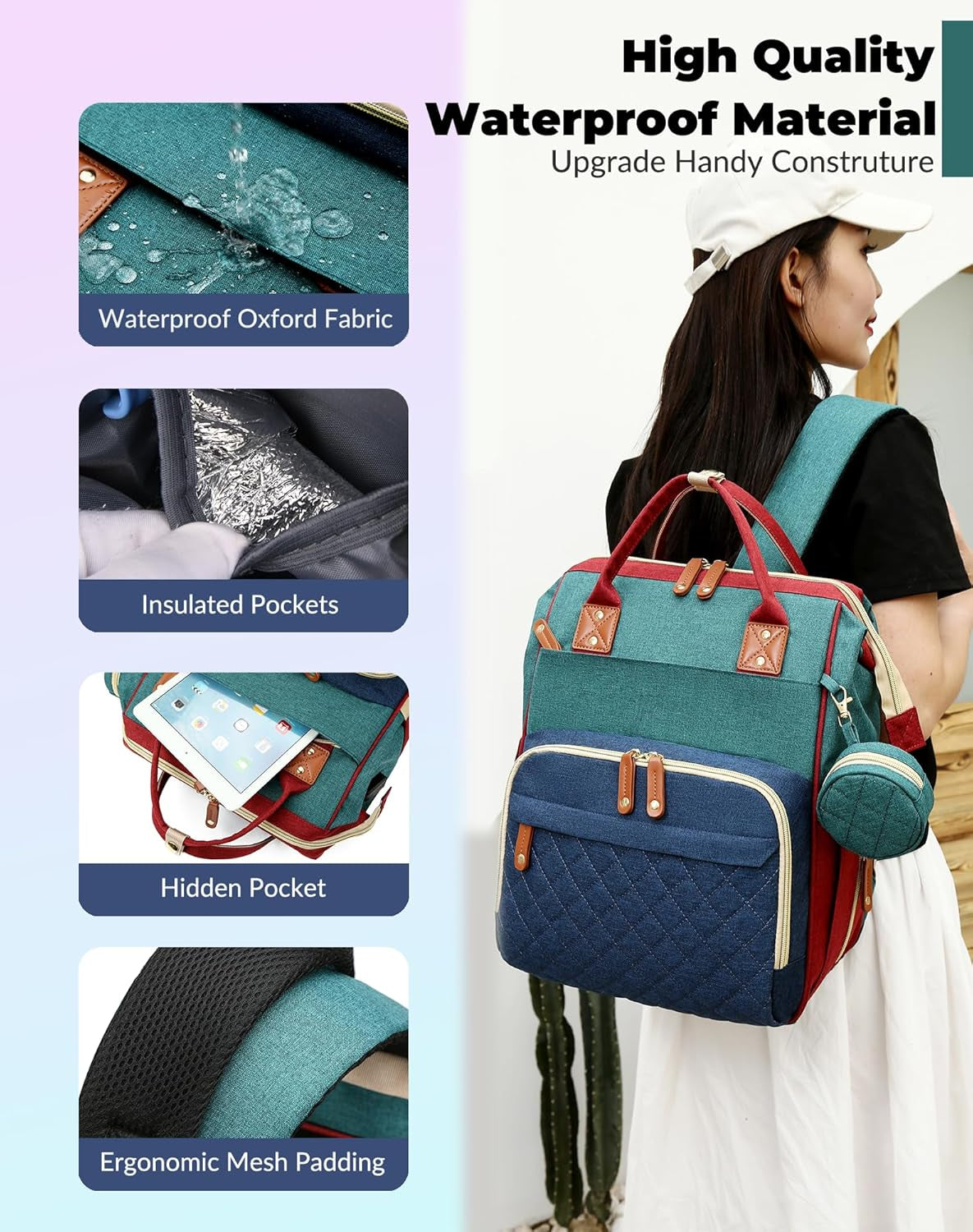 Diaper Bag with Changing Station, Baby Backpack with Foldable Changing Pad