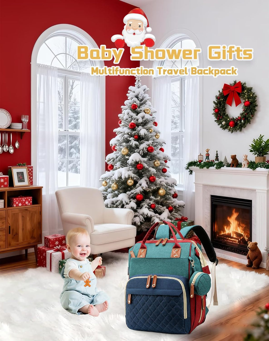 Diaper Bag with Changing Station, Baby Backpack with Foldable Changing Pad