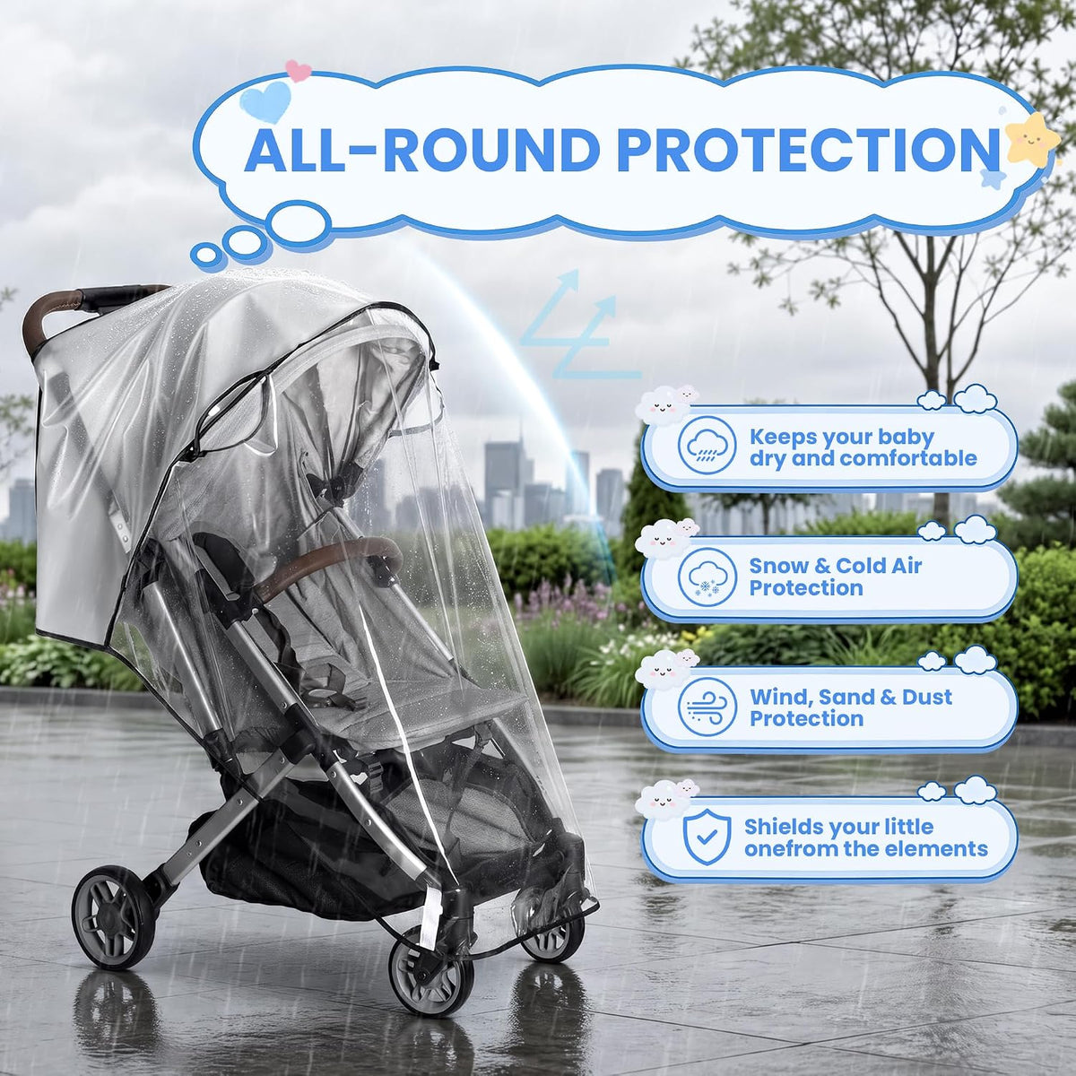 Clear Stroller Rain Cover, Universal EVA Weather Shield with Side Air Vents
