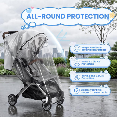 Clear Stroller Rain Cover, Universal EVA Weather Shield with Side Air Vents