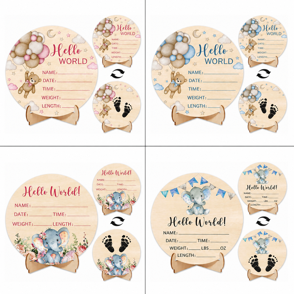 Hello World Teddy Birth Announcement Sign
