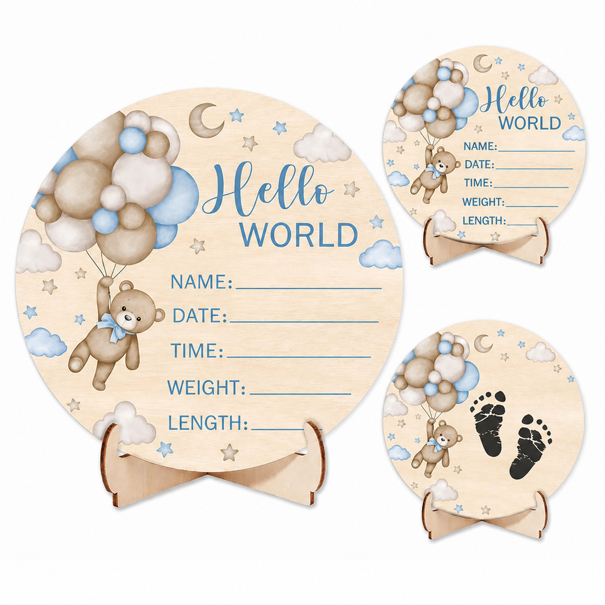 Hello World Teddy Birth Announcement Sign