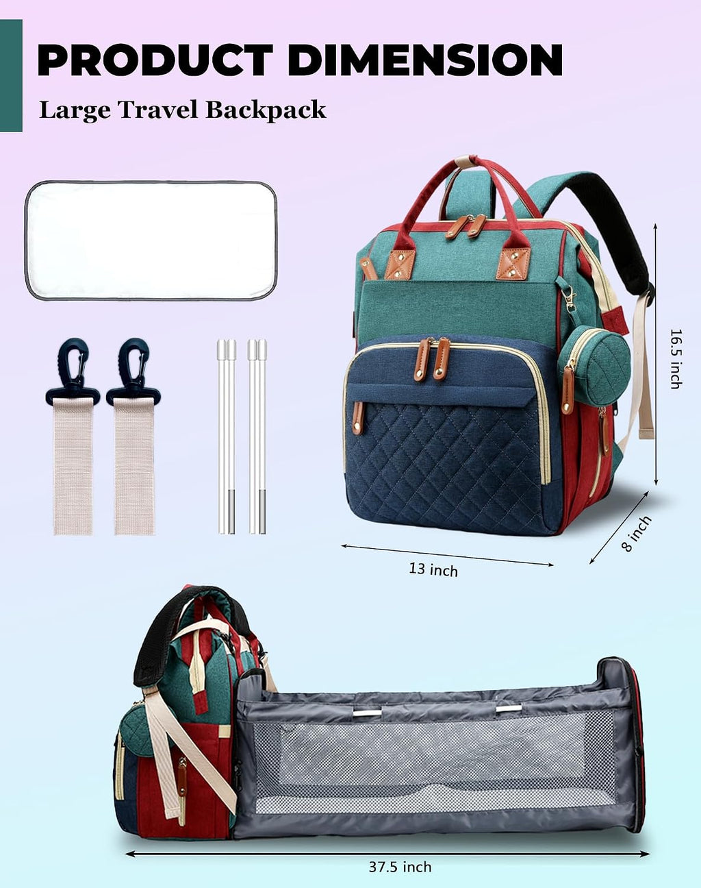 Diaper Bag with Changing Station, Baby Backpack with Foldable Changing Pad