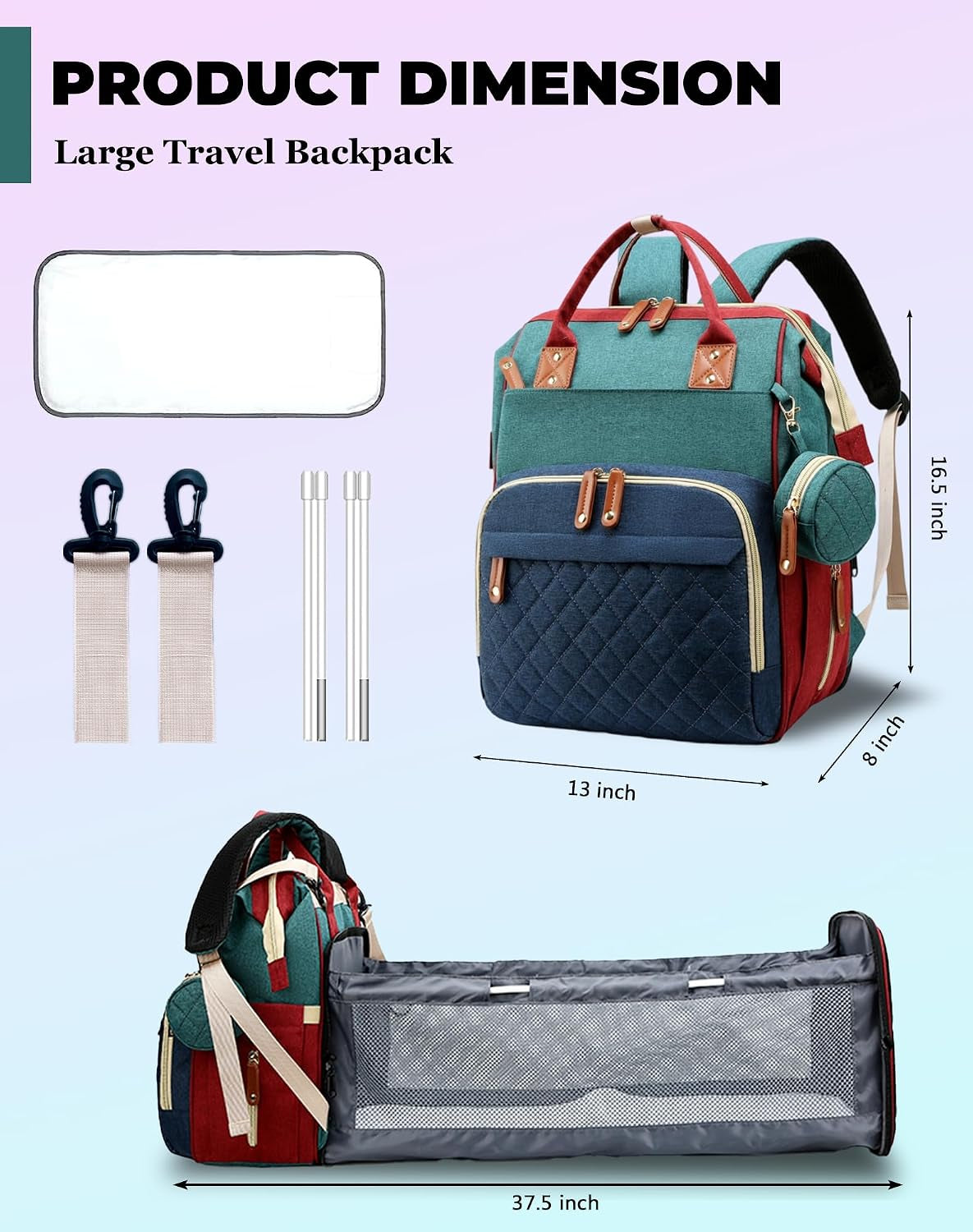 Diaper Bag with Changing Station, Baby Backpack with Foldable Changing Pad