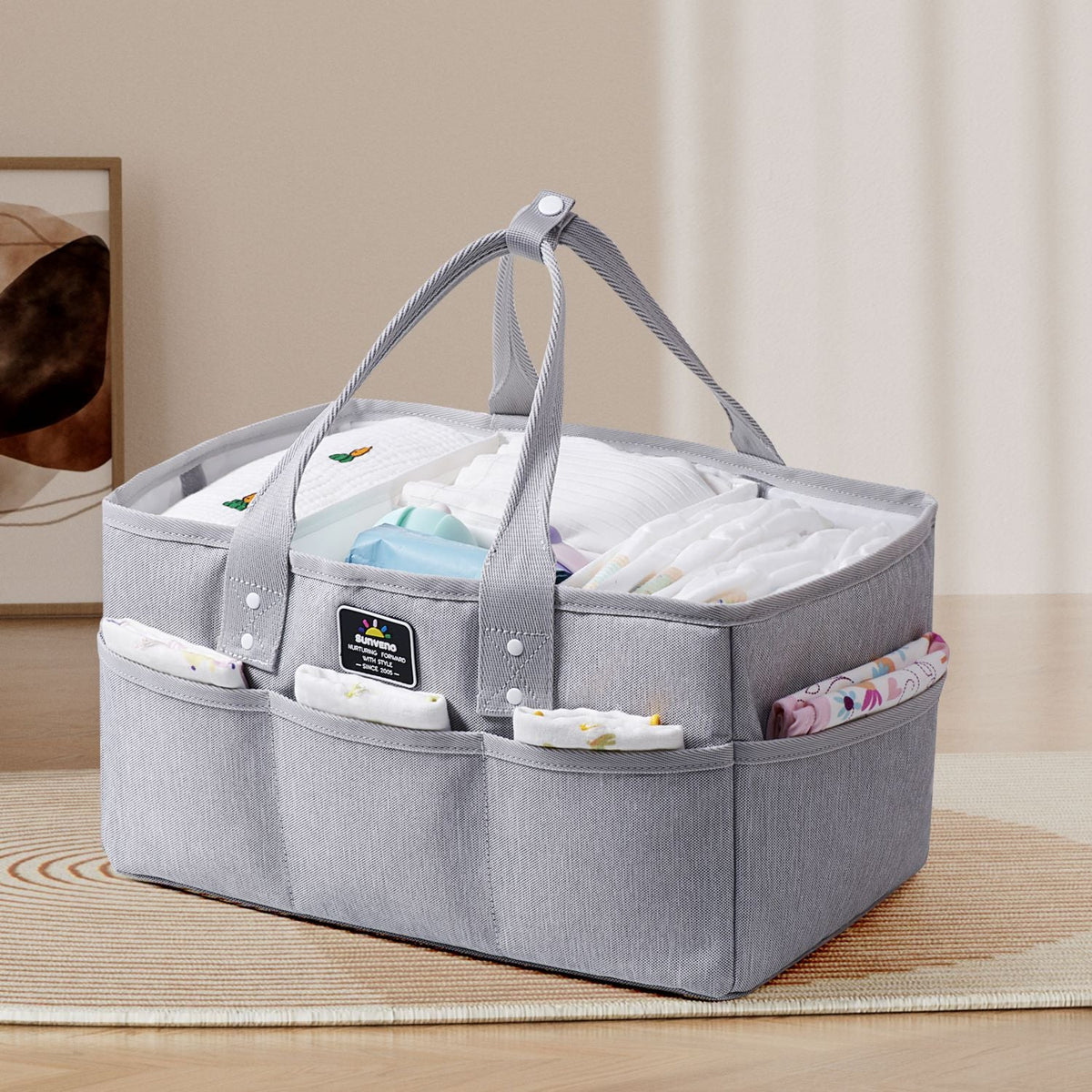 Diaper caddy in use
