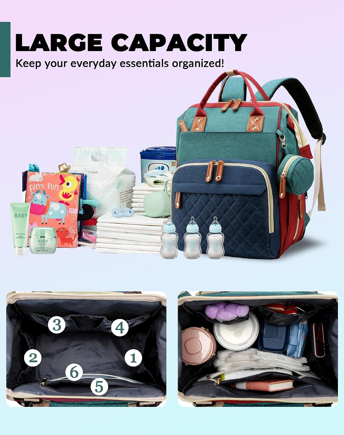 Diaper Bag with Changing Station, Baby Backpack with Foldable Changing Pad