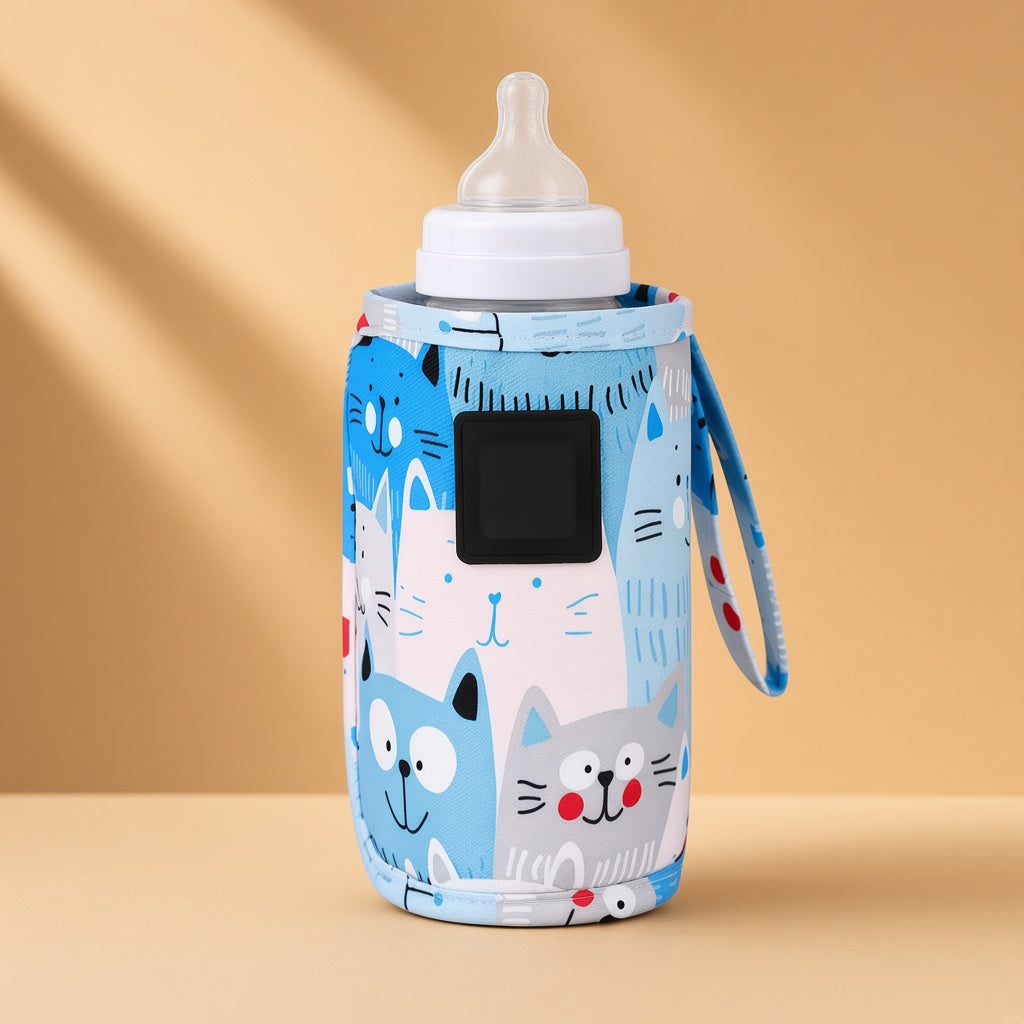 Cream boutique variant — Beary Warm Insulated Bottle Bag — Blue Cats (Style C)