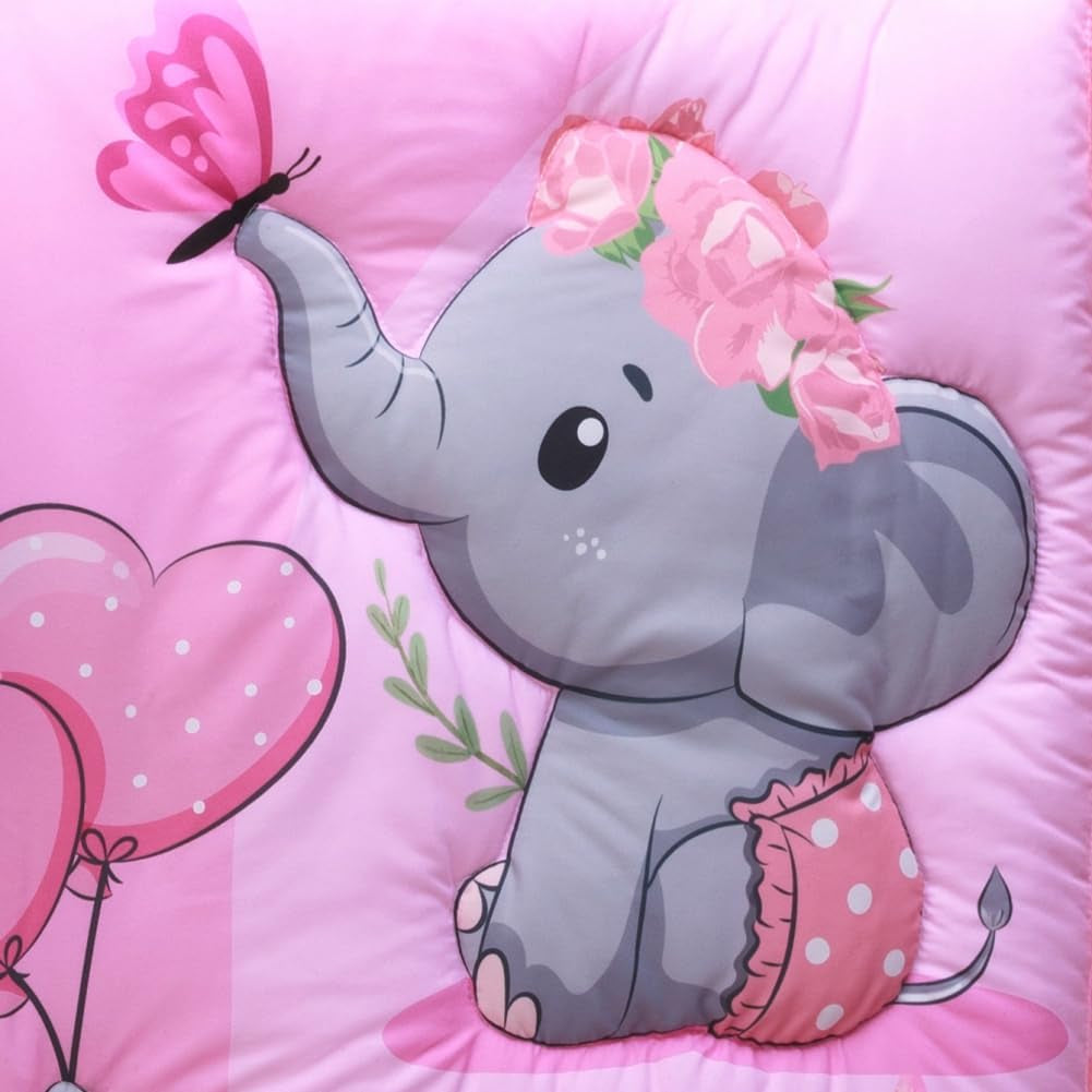 Baby Girl Crib Bedding Set Pink Elephant Crib Nursery Comforter Bed Sets Decor with Fitted Crib Sheet, Comforter and Bed Skirt for Boys Girls (Elephant)
