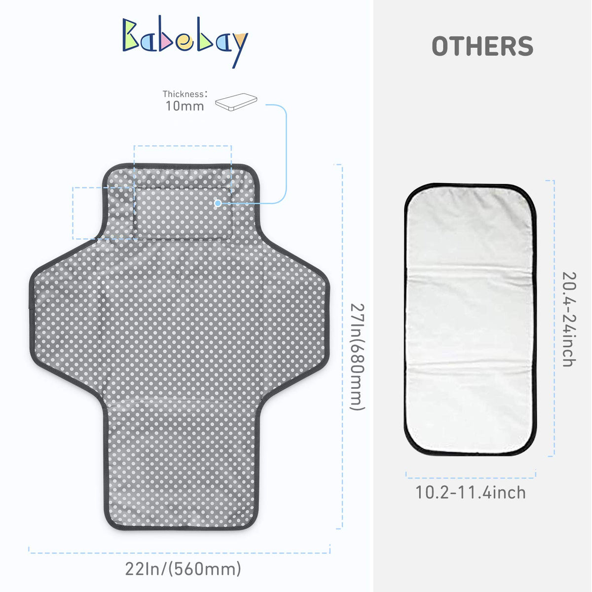 Portable Changing Pad for Baby, Waterproof Travel Changing Pads for Moms, Dads, with Built-In Pillow, Excellent Baby Shower, Registry Gifts