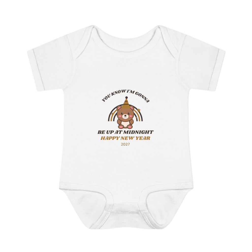 New Year's retro bear bodysuit - White - front