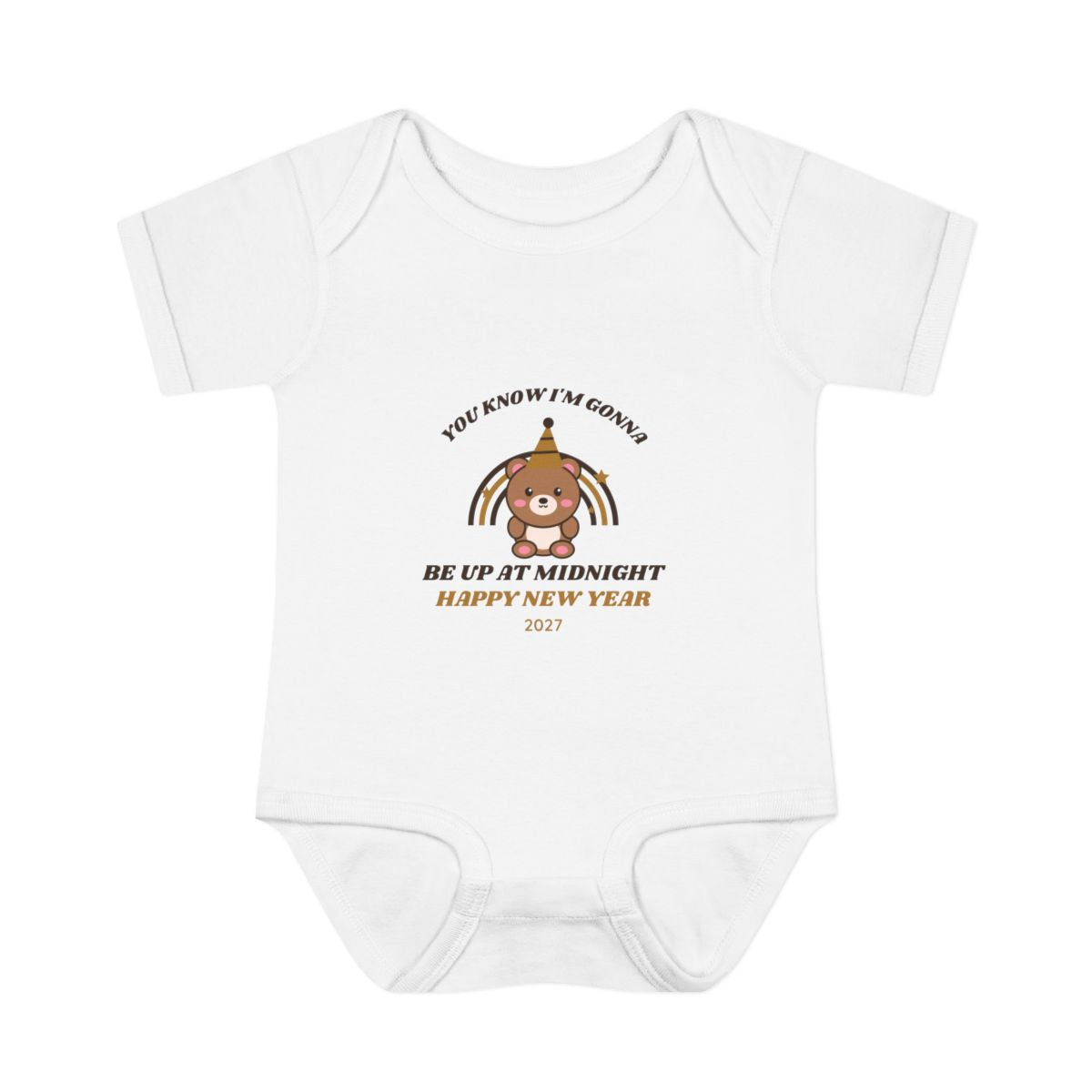 New Year's retro bear bodysuit - White - front