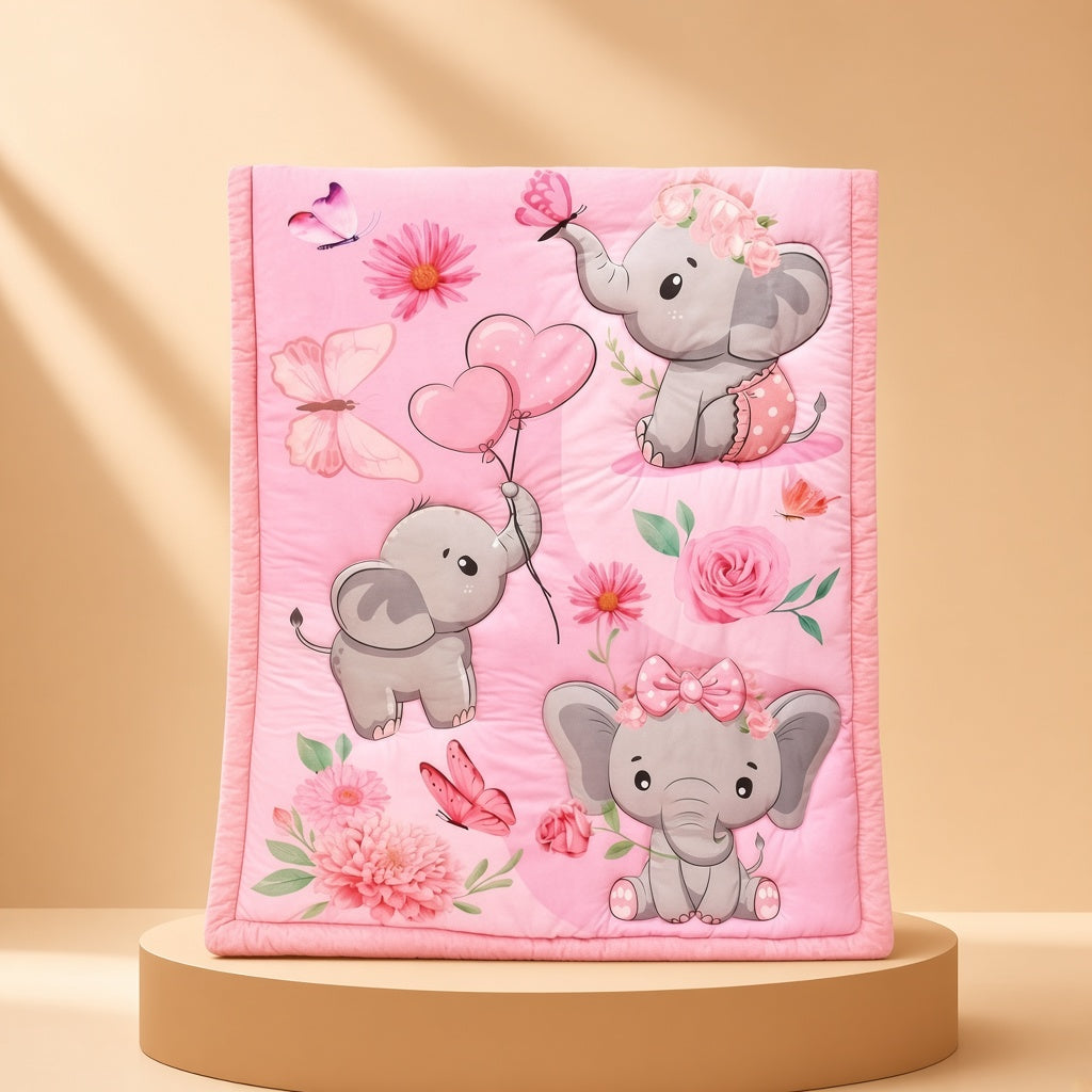 Cream boutique photo — Hibernate Pink Elephant Crib Bedding Set (1)