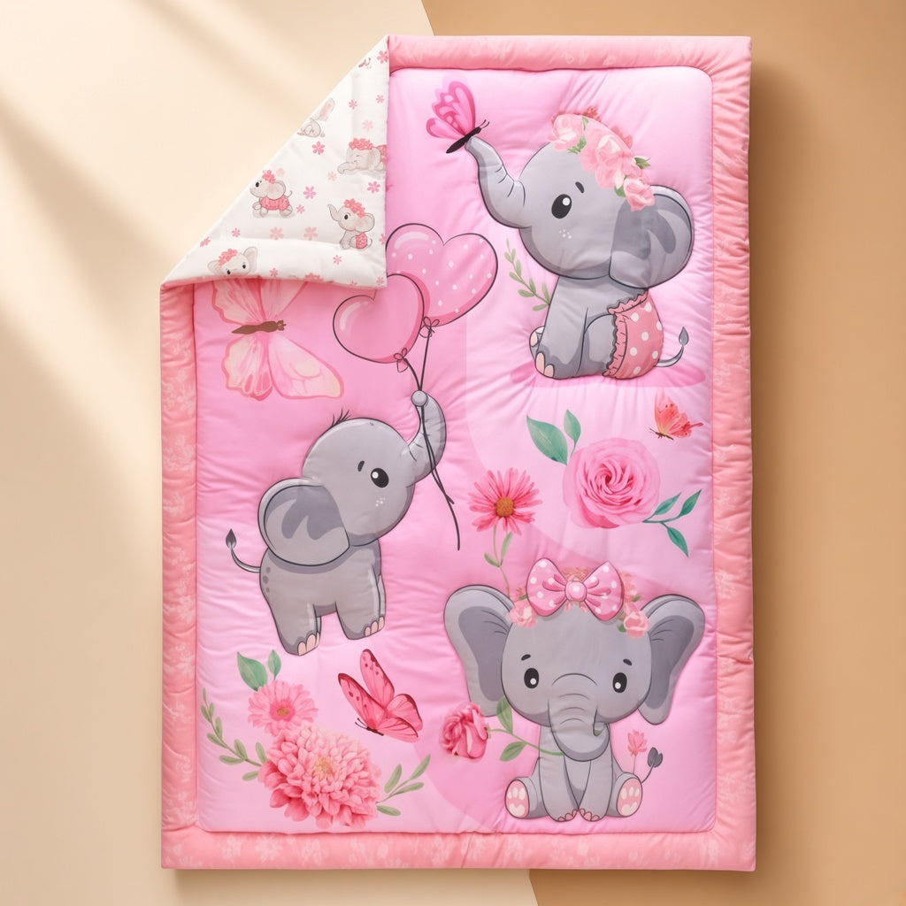 Cream boutique photo — Hibernate Pink Elephant Crib Bedding Set (3)