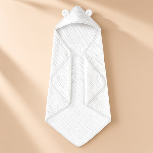Bath Time Bear Hooded Towel — White