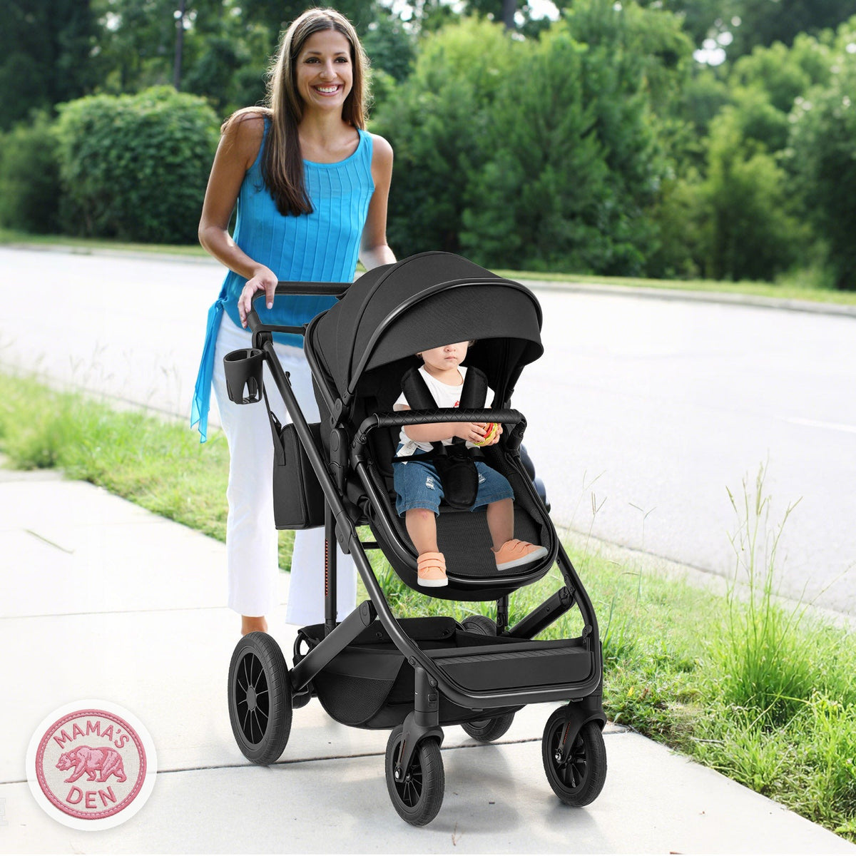 Mom strolling with the Bearmobile Cradle