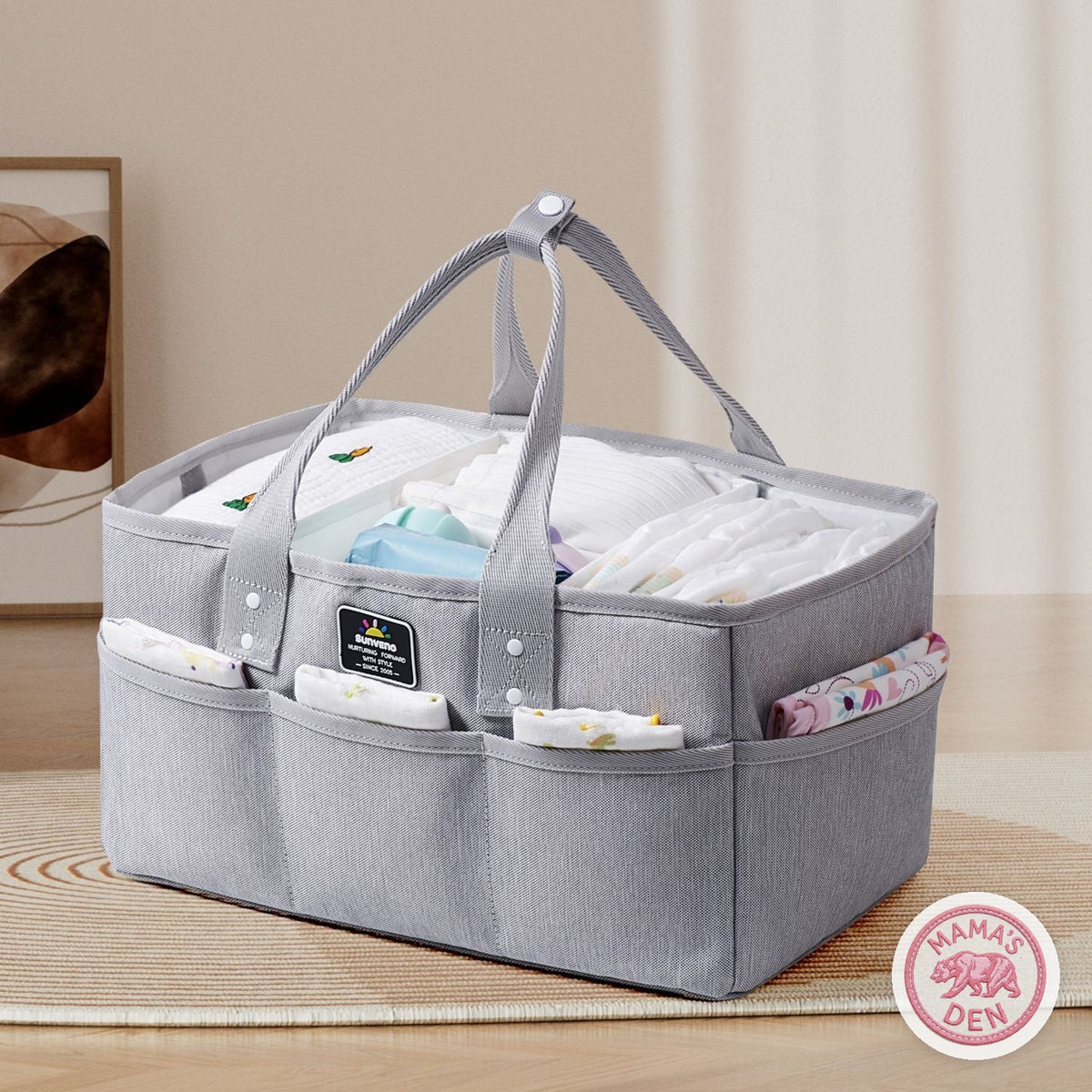 Diaper caddy in use