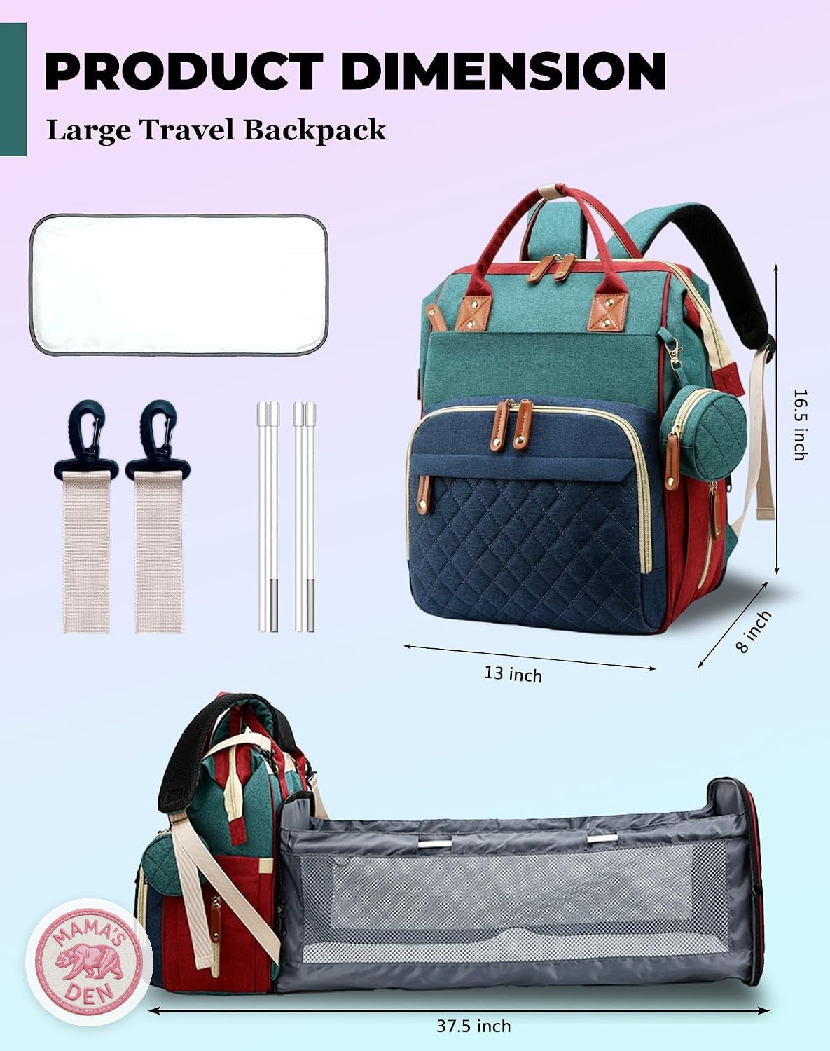 Diaper backpack with changing station, view 4 of 9