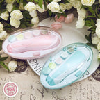 Pink and blue nail file cases with flowers