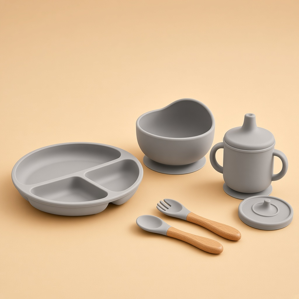 Little Cub Feast Set - Wooden Handle - Gray